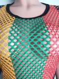 EVE Colorful Stripe Mesh Short Sleeve Midi Club Dress BS-1024