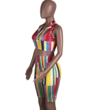 Colorful Striped Crop Top & Shorts Sets YN-9001