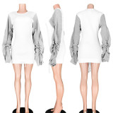 EVE Contrast Color Ruffles Sleeve Drawstring Mini Dresses ASL-6200