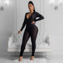 EVE Sexy Mesh See Through Leopard Print Bodycon Jumpsuits YS-8387