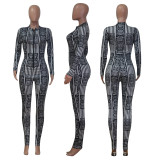 EVE Trendy Printed Long Sleeve Front Zipper Bodycon Jumpsuits NIK-046