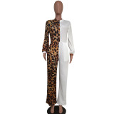 EVE Trendy Leopard Print Patchwork Long Sleeve Jumpsuits MEM-8232