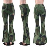 EVE Plus Size Camouflage Ripped Holes Flares Bodycon Pants MOF-5111