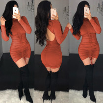 EVE Sexy Backless Long Sleeve Ruched Bodycon Mini Dress BS-1124