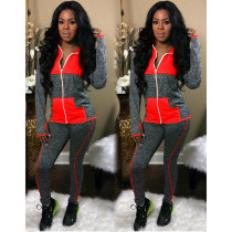 EVE Casual Patchwork Tracksuit Hooded Two Piece Sets MEI-9055