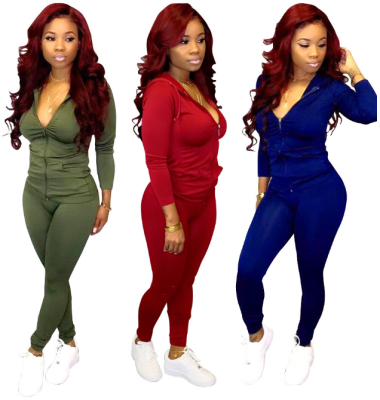 EVE Plus Size Hooded Zipper Long Sleeve 2 Piece Suits BS-1113