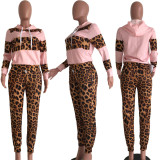 EVE Leopard Patchwork Hoodies Long Pants Sporty 2 Piece Sets XYKF-9158