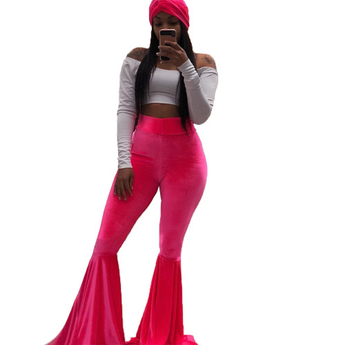 EVE Solid High Waist Velvet Long Flared Pants BN-9204