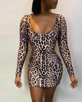 EVE Sexy Leopard Print Hollow Out Lace Up Mini Dresses MIL-062