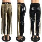 Sexy PU Leather Tassel Skinny Long Pants PIN-8451