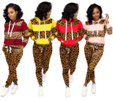 EVE Leopard Patchwork Hoodies Long Pants Sporty 2 Piece Sets XYKF-9158