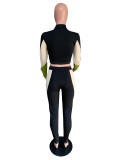 EVE Casual Patchwork Zipper Top Long Pants 2 Piece Sets QZX-6095