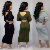 EVE Solid Color Long Sleeve Bodycon Maxi Dresses TR-982