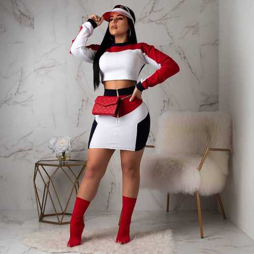 Wholesale Plus Size Casual Patchwork Mini Skirt 2 Piece Sets Ten