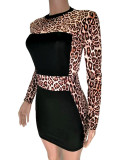 EVE Leopard Print Patchwork Mini Bodycon Dresses CL-6032