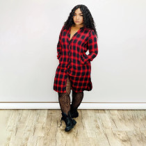 EVE Plaid Print Long Sleeve Casual Shirt Dresses AWN-5061