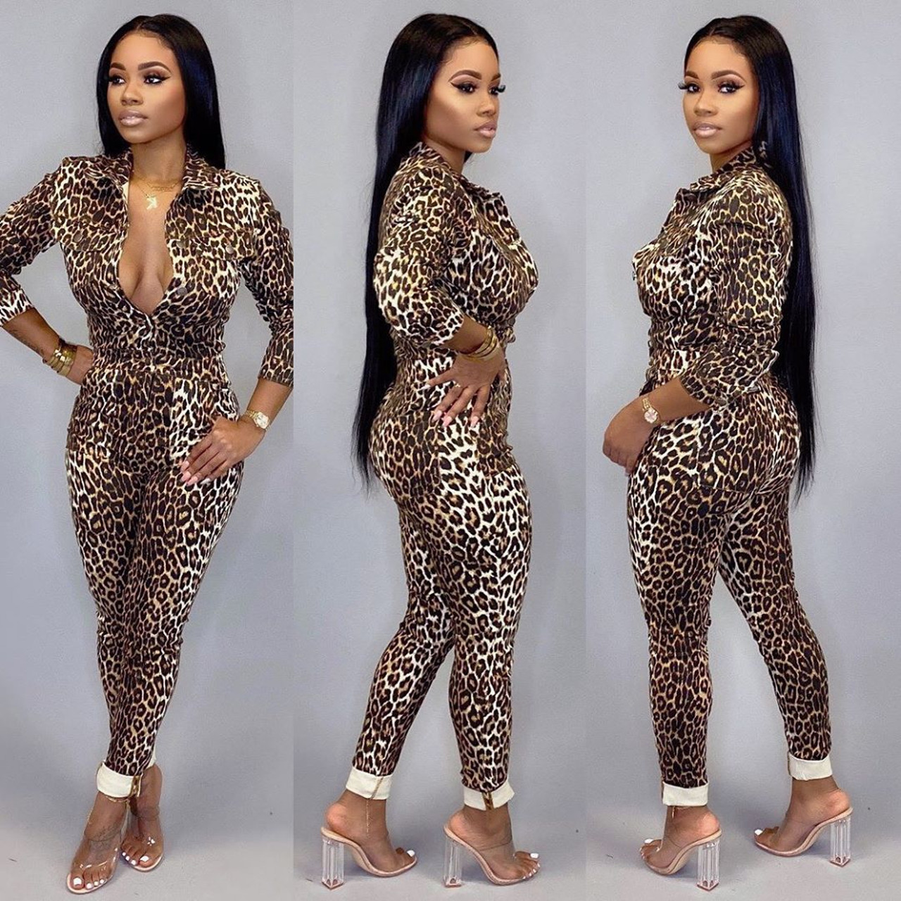 long sleeve leopard jumpsuit