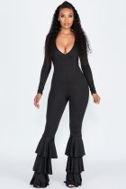 EVE Solid V Neck Ruffles Leg One Piece Jumpsuits MEI-9062