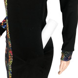 EVE Snake Skin Print Patchwork Long Sleeve Maxi Dress ASL-6217