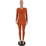 EVE Plus Size Solid Split Hem Tops Long Pants Two Piece Sets NM-8081