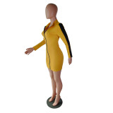 EVE Sexy Zipper Long Sleeves Mini Bodycon Dresses YM-9181