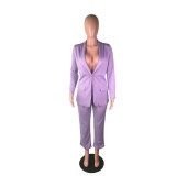 EVE Solid Blazer Coat Long Pants Two Piece Suit Without Belt BS-1143
