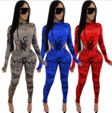 EVE Sexy Letter Print Bodysuit And Pants 2 Piece Sets AWN-5065