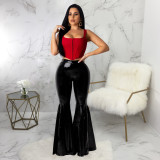 EVE Sexy PU Leather Long Boot Cut Pants SMR-9538
