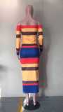 EVE Colorful Stripe Slash Neck Long Sleeves Maxi Dress OD-8323
