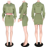 EVE Casual Hooded Long Sleeve Mini Skirt 2 Piece Sets ASL-6221