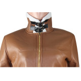 EVE Plus Size Faux Leather Patchwork Irregular Zipper Coats MOF-5127