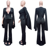 EVE Plus Size Blazer Coat Flare Pants 2 Piece Suits LSL-8021