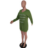 EVE Letter Print V Neck Casual Sweatshirt Dresses MEM-8247