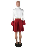 Plus Size Sexy Zipper Crop Tops Pleated Mini Skirt Sets LP-6183