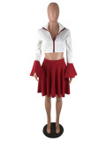 Plus Size Sexy Zipper Crop Tops Pleated Mini Skirt Sets LP-6183