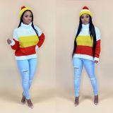 EVE Contrast Color Turtleneck Knitted Sweater Tops Withou Hat ARM-8152