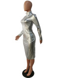 EVE Sexy Shiny Long Sleeves Bodycon Midi Dresses MK-2049