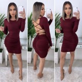 EVE Sexy Lace Up Backless Full Sleeve Bodycon Dress YM-9187