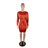 EVE Solid Long Sleeves Sashes Bodycon Dresses YM-9189