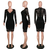 EVE Sexy Lace V Neck Long Sleeve Bodycon Dress MYP-8906