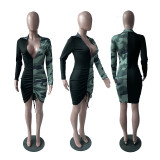 EVE Camouflage Print Patchwork Long Sleeve Bodycon Dress YIM-8083