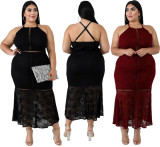 EVE Sexy Spaghetti Strap Long Lace Dress Plus Size OSM2-4080