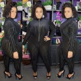 EVE Big Size 5XL Stripe Long Sleeve Skinny Jumpsuits OSM-4088