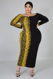 EVE Snake Skin Print Patchwork Maxi Dress Plus Size 5XL OSM2-3298