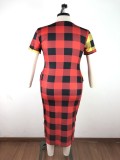 EVE Plus Size 5XL Plaid Print Short Sleeve Long Dress OSM2-3299