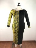 EVE Snake Skin Print Patchwork Maxi Dress Plus Size 5XL OSM2-3298