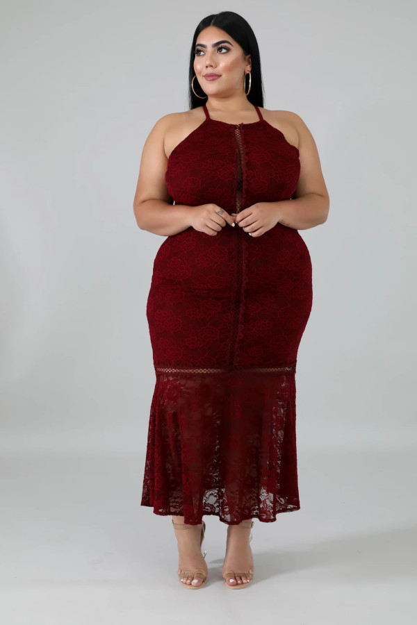 EVE Sexy Spaghetti Strap Long Lace Dress Plus Size OSM2-4080