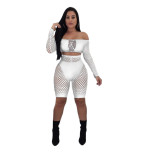 EVE Sexy Mesh Fishnet Hollow Two Piece Shorts Set Plus Size FNN-8110