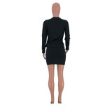 EVE Sexy Zipper Long Sleeve Tops And Mini Skirt Set CYAO-8507