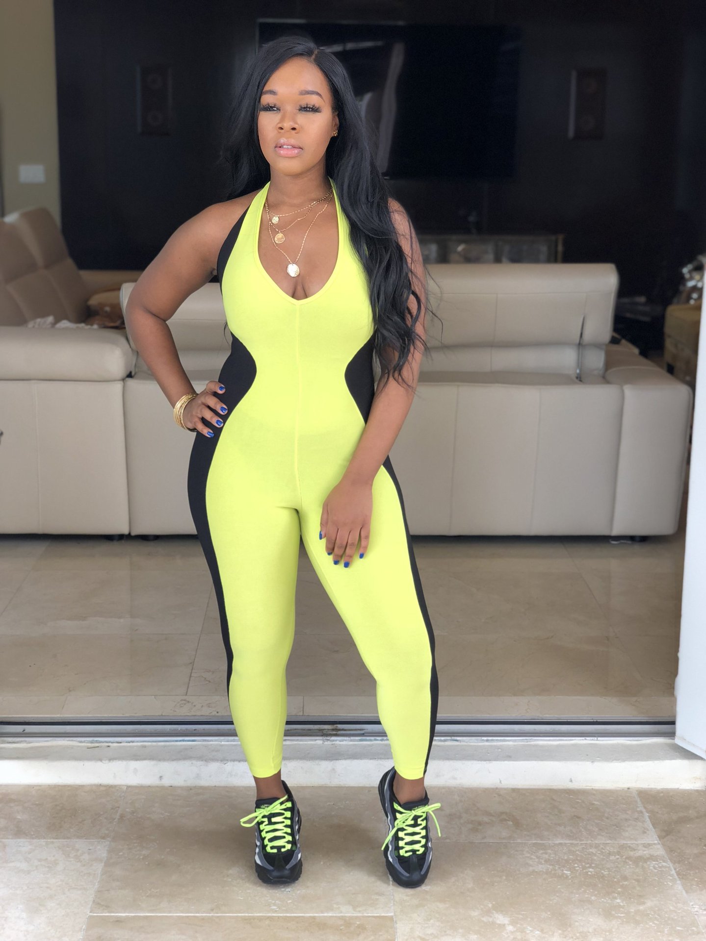 yellow bodycon jumpsuit